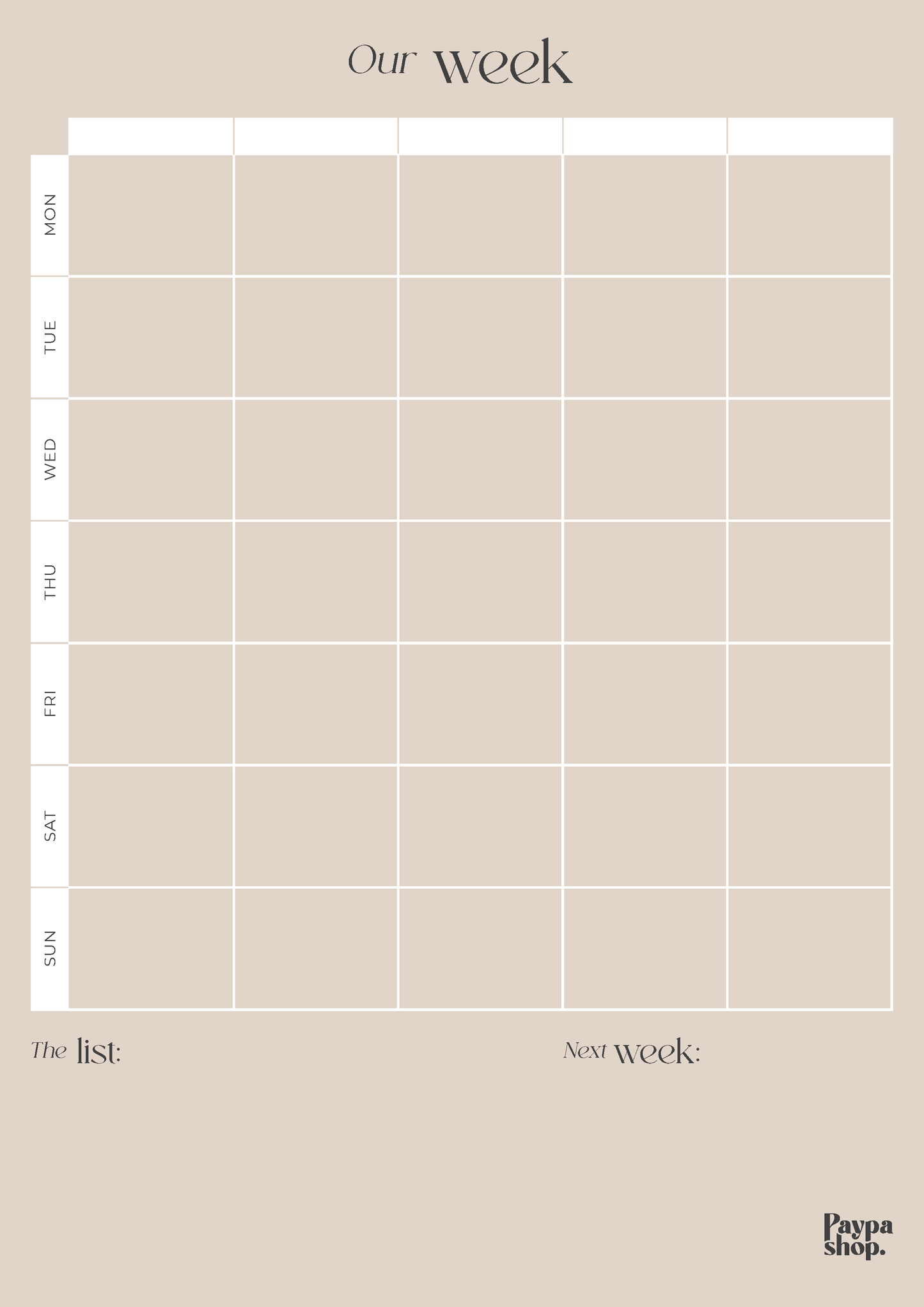 Magnetic Family Weekly Planner - Beige